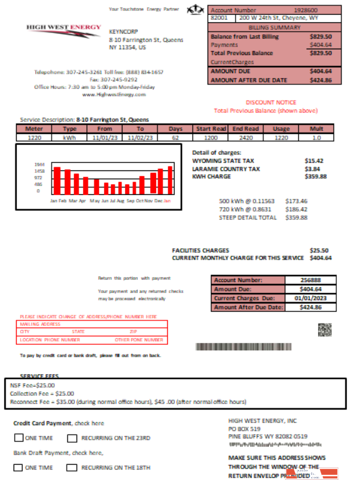 Wyoming High West Energy utility business bill, page 1 SCR PSD template